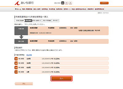 [BGY002]外貨普通預金から外貨定期預金へ預入（商品選択）