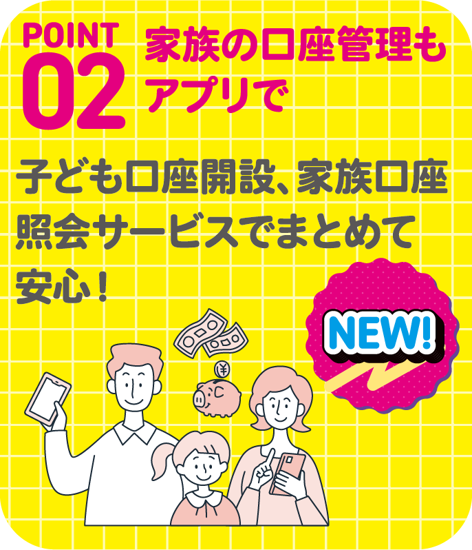 POINT02　家族の口座管理もアプリで　子ども口座開設、家族口座照会サービスでまとめて安心！