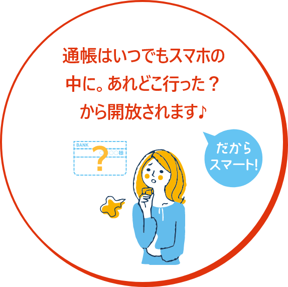 通帳はいつでもスマホの中に。あれどこ行った？から開放されます♪だからスマート!