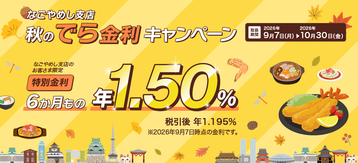 なごやめし支店秋のでら金利キャンペーン