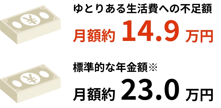 ゆとりある生活費への不足額　月額約6.9万円　標準的な年金額※　月額約29.2万円